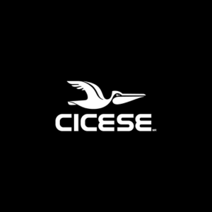 Logotipo de CICESE con un ave estilizada en fondo negro.
