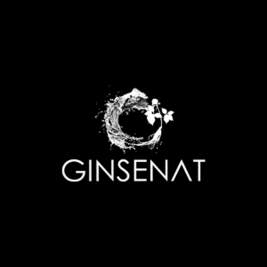Logotipo de Ginseng con un diseño de agua y letras en blanco sobre fondo negro.