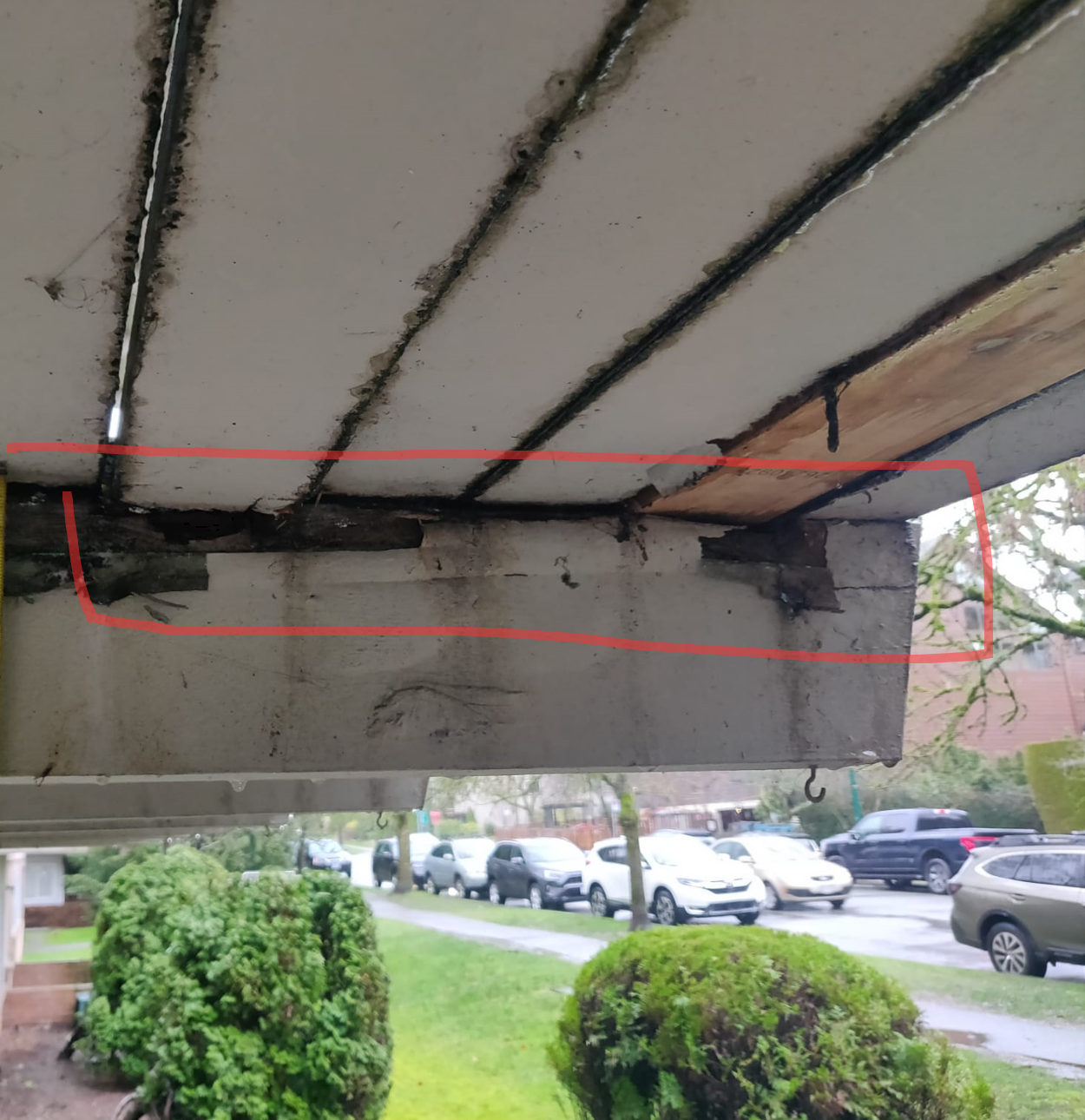 Original rotten balcony cantilevered joists
