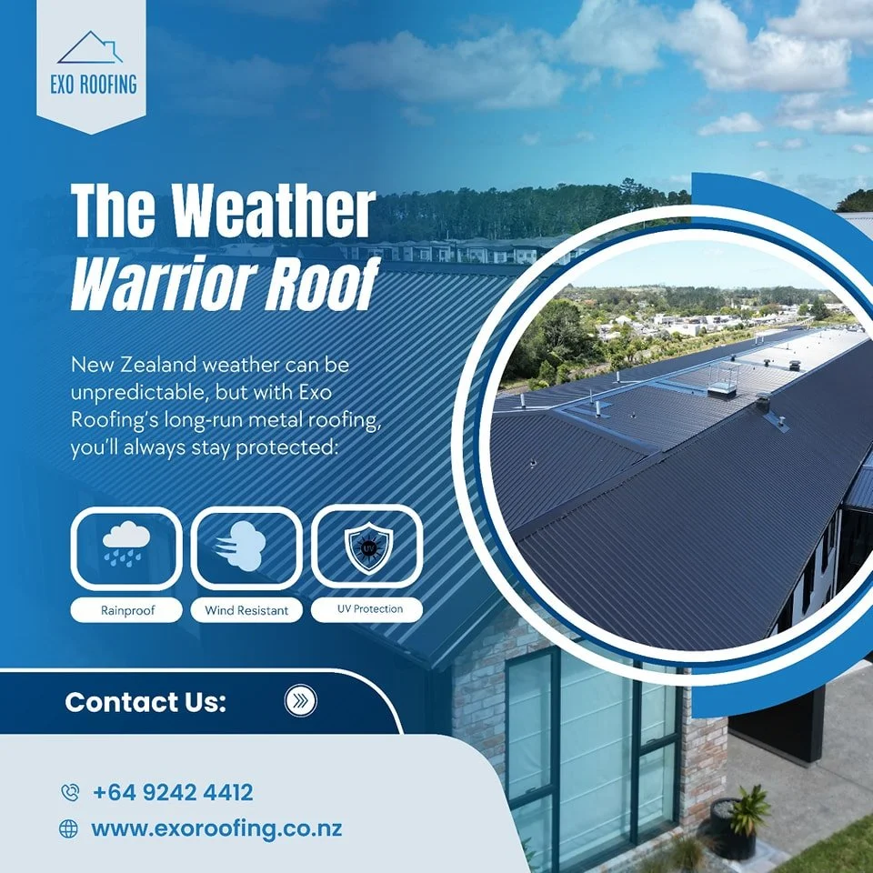 ☔ Rain, Wind, or Shine&mdash;We&rsquo;ve Got You Covered!
New Zealand weather can be unpredictable, but with Exo Roofing&rsquo;s long-run metal roofing, 
you&rsquo;ll always stay protected:
🌧️ Rainproof: No overlaps mean no leaks.
💨Wind Resistant: 
