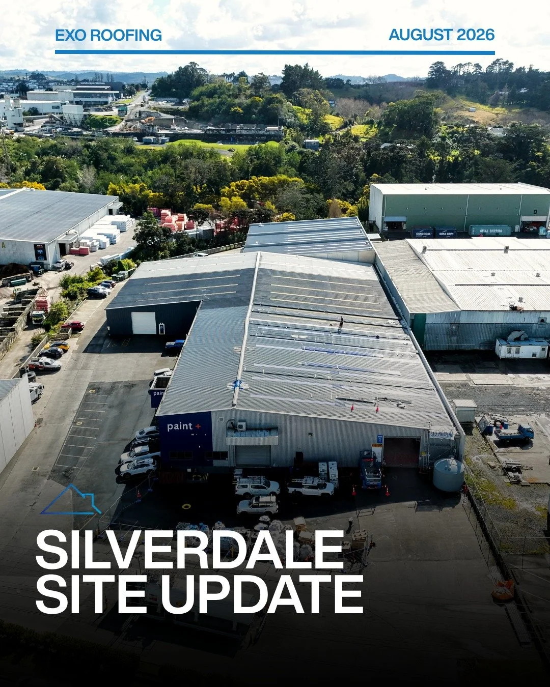 Biggest commercial job on the books right now, and this Silverdale job is taking shape.

New longrun going down bay by bay, and the drone gives you a proper look at the scale of this one. Multiple roof planes, detailed flashing work, and a crew that 