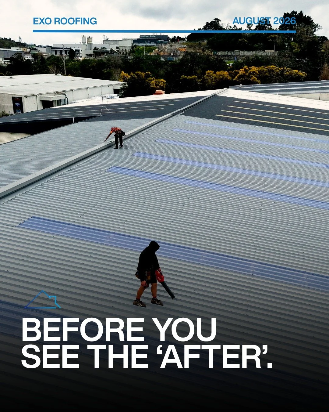 Silverdale. Commercial re-roof, nearly wrapped. New long-run going down, and the drone is up to prove it. Roofing done right. No shortcuts, no vanishing acts.