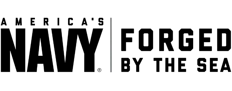 Logo of America's Navy, with the words 'Forged by the Sea' on a transparent background.