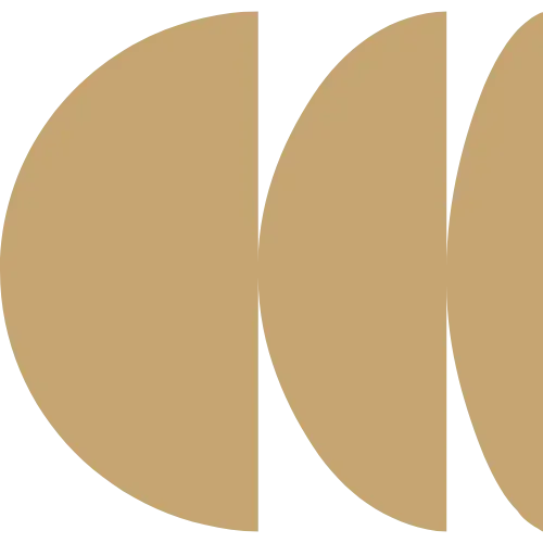 A abstract shape with 3 semicircles back to back in gold color.