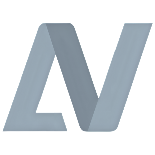 3D metallic letters 'AV' with a shadow on a flat surface.