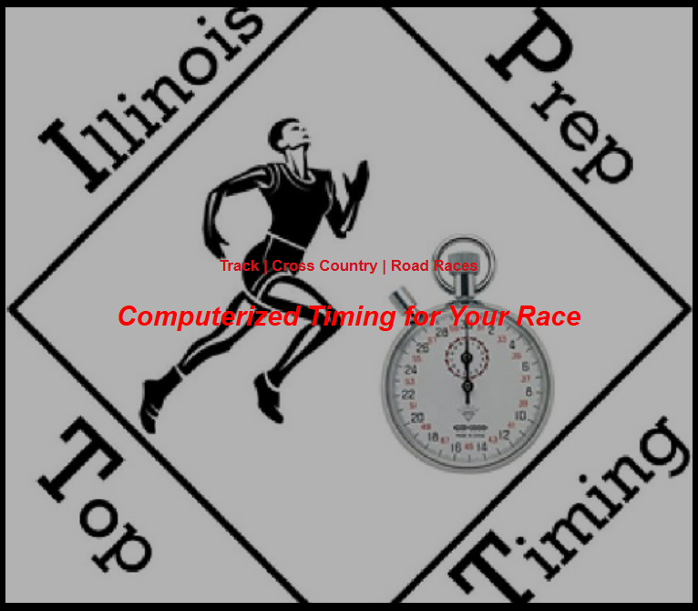 A logo for Track I Cross Country and Road Races featuring a running figure, a stopwatch, and the text 'Computerized Timing for Your Race' in red.
