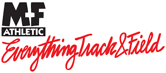 Logo for the Missouri Federation of Athletic Trainers, reading 'MF Athletic' and 'Everything Track & Field' in red cursive text.