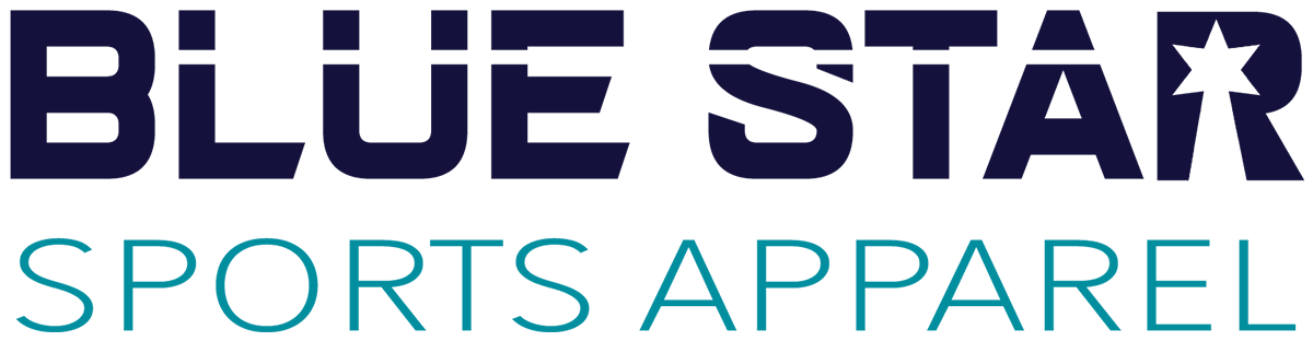 Logo with the text 'Blue Star' in dark blue letters, and 'Sports Apparel' in lighter blue letters underneath.