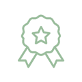 Eine grüne Medaille mit einem Stern in der Mitte und einer Schleife darunter.