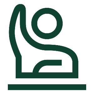 Line drawing of a hand in a fist with the index finger pointing upward, forming a peace symbol.