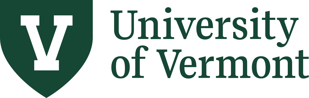 The logo of the University of Vermont, featuring a black letter 'V' inside a green shield, with the university's name written to the right.