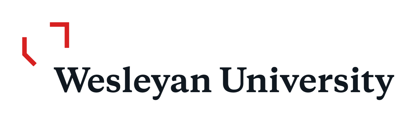 Wesleyan University logo with stylized 'W' in red and black text.