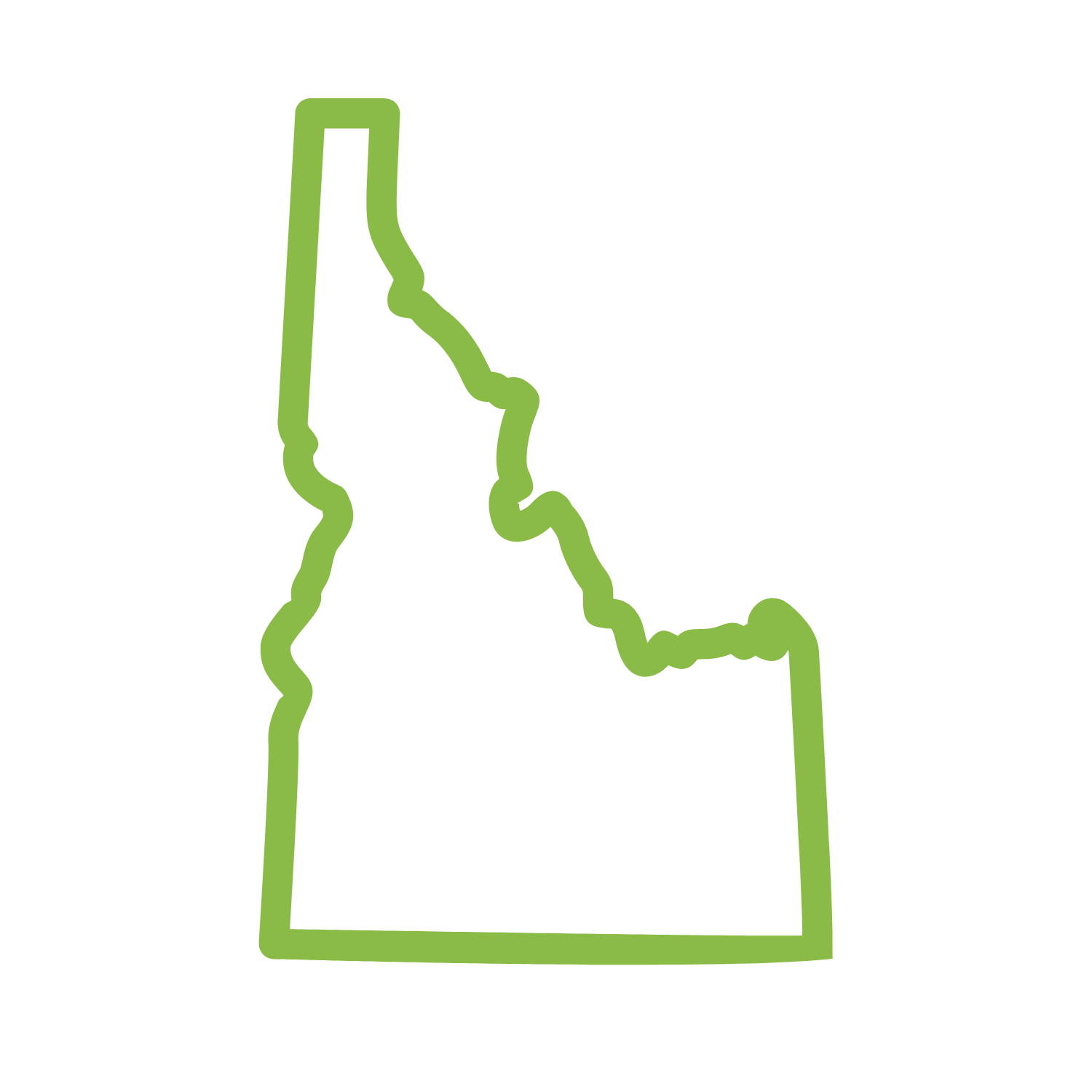 Outline map of Idaho in green.