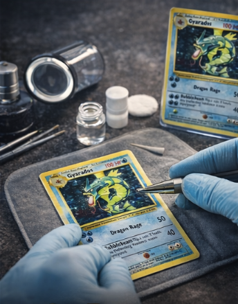 Professional Pokémon card cleaning and grading preparation at Slab Lab