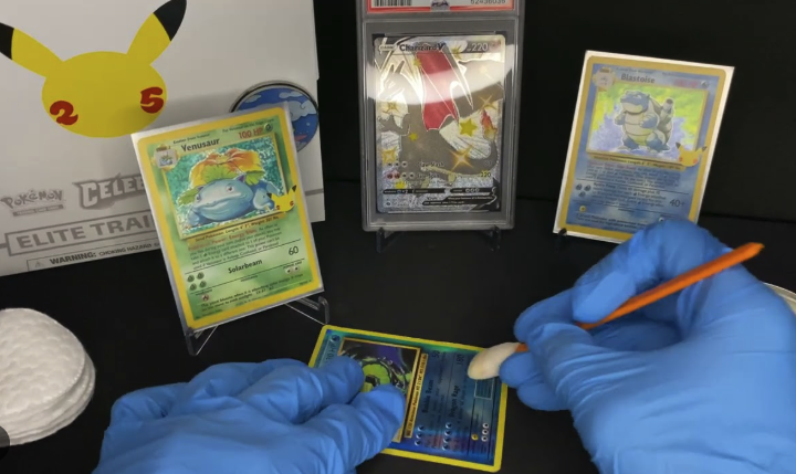 Trading card repair service fixing creases, dents, scratches, and lifted surfaces to improve condition before grading