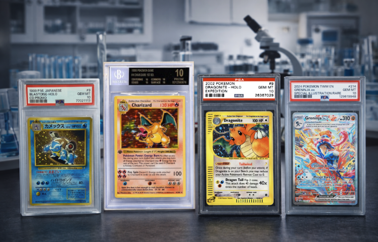 Pokémon trading cards and graded slabs