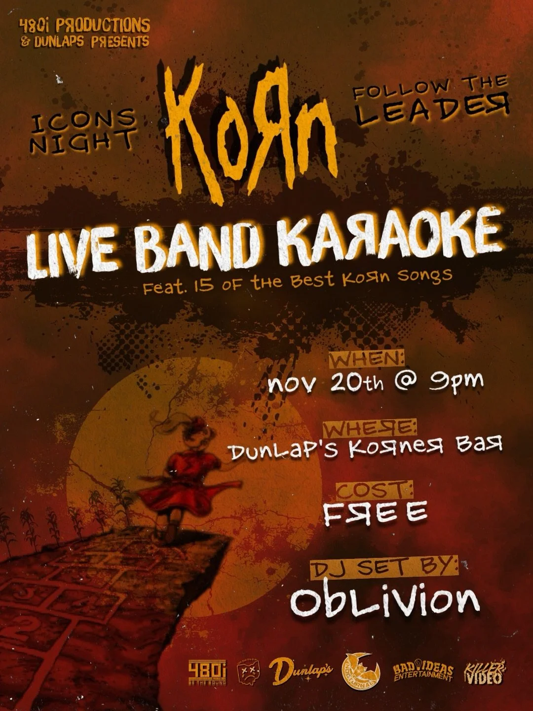 It&rsquo;s time for our very first iCONS night! We can&rsquo;t think of a better band to kick off this new theme with other than the legendary @korn_official ! ⚡️

@480iproductions and @dunlapscornerbar is proud to bring you &lsquo;Follow The Leader&