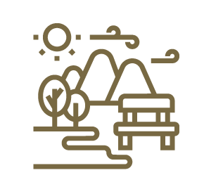 Geometric drawing of an outline square with sections divided by vertical, horizontal, and circle lines.
