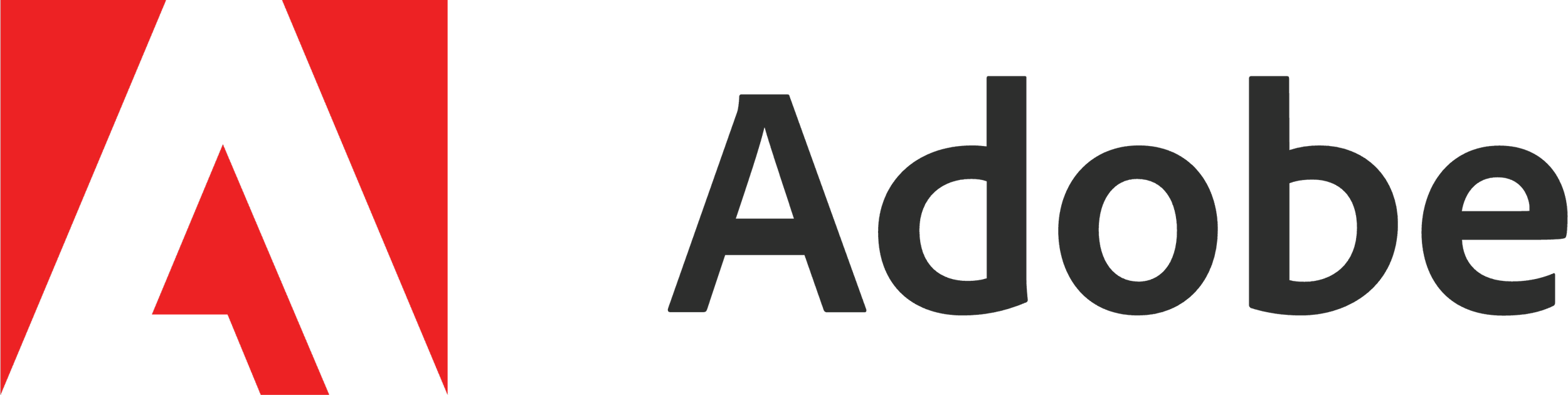 Adobe logo with a stylized red and black A followed by the word 'Adobe' in grey