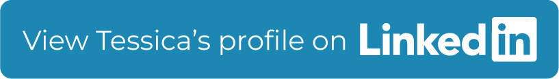 LinkedIn profile prompt for Tessica with a blue background and white text.