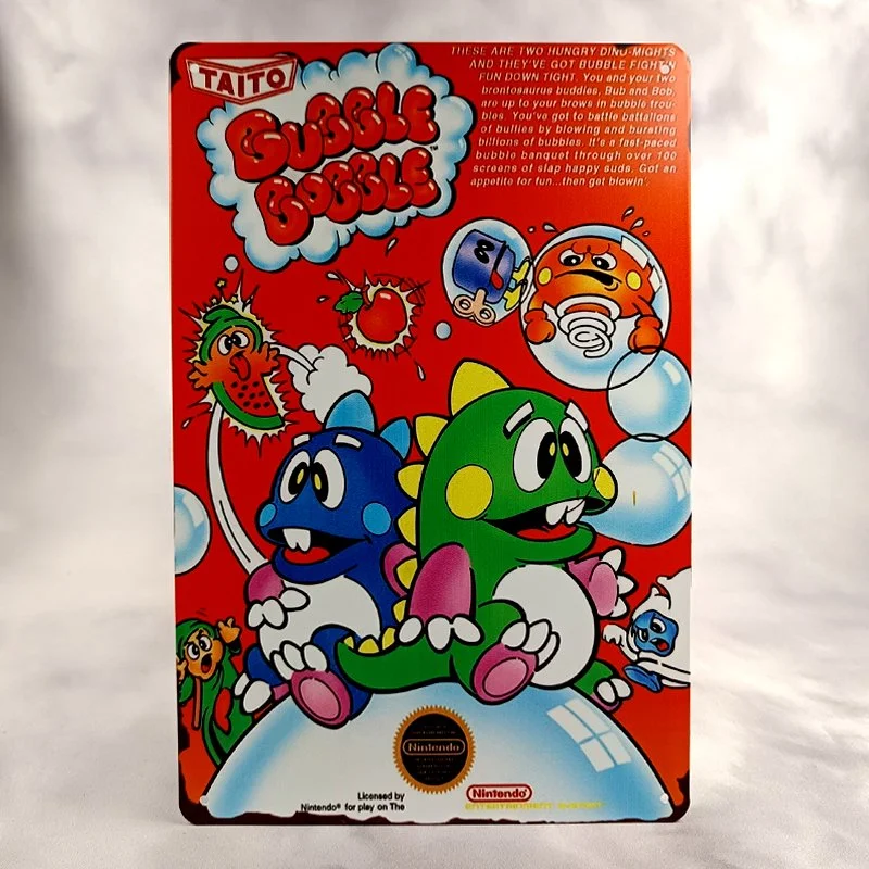Plaque Métal Vintage Arcade BUBBLE BOBBLE Taito