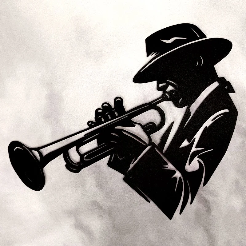Applique Murale en Métal, Thème Jukebox-Musique, MUSICIEN TROMPETTISTE JAZZ & BLUES (30x26)