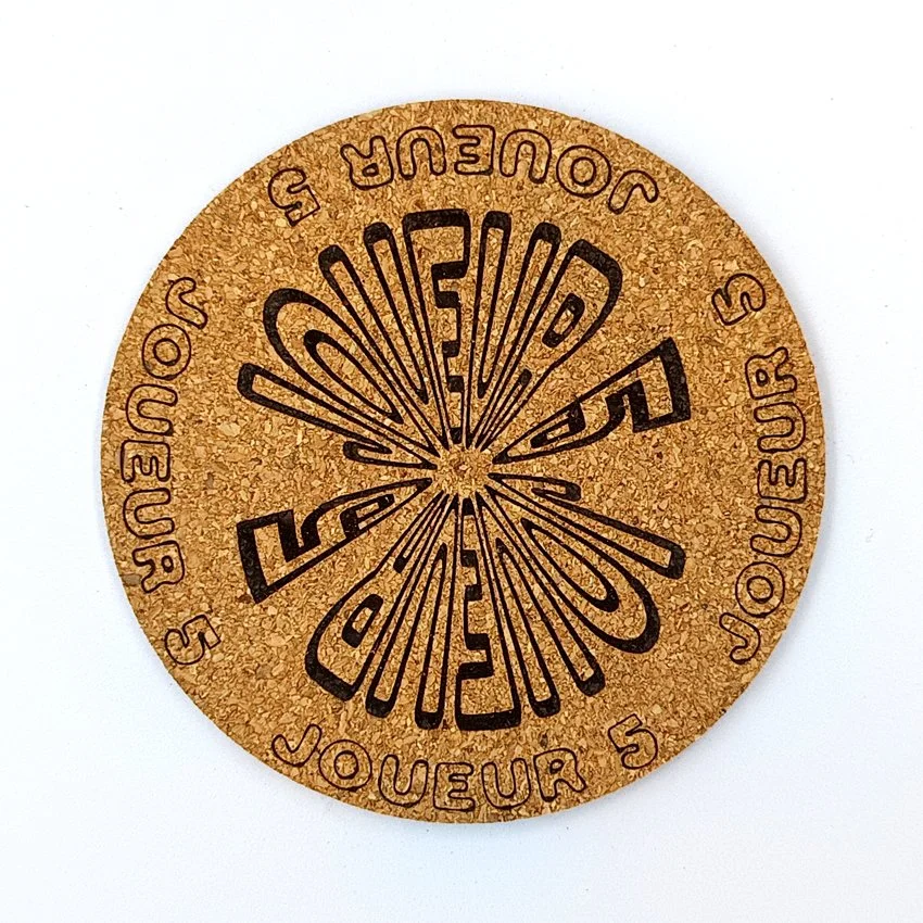 Joueur 5 Sous-verre liège flipper pinball slogan rond Joueur, sous-bock décoratif avec inscriptions Joueur 1 à 8, inspiré des pinball machines, décoration flipper rétro vintage, idée cadeau originale