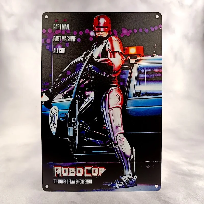 Plaque Métal Vintage Arcade et Flipper ROBOCOP (Part Man, Part Machine, All Cop)
