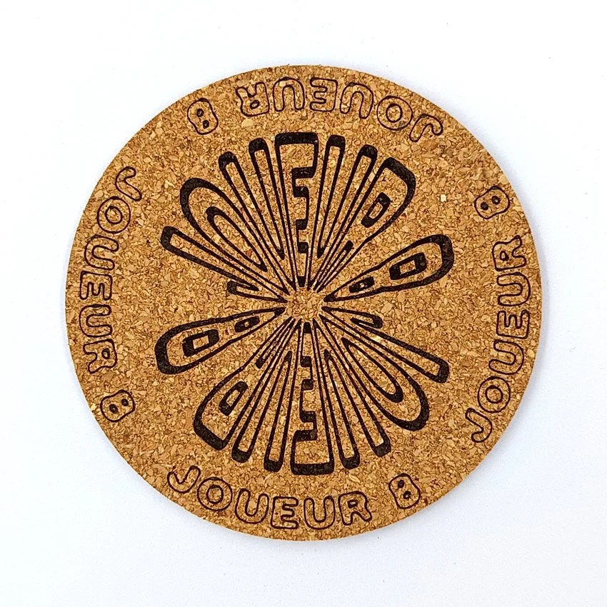 Joueur 8 Sous-verre liège flipper pinball slogan rond Joueur, sous-bock décoratif avec inscriptions Joueur 1 à 8, inspiré des pinball machines, décoration flipper rétro vintage, idée cadeau originale