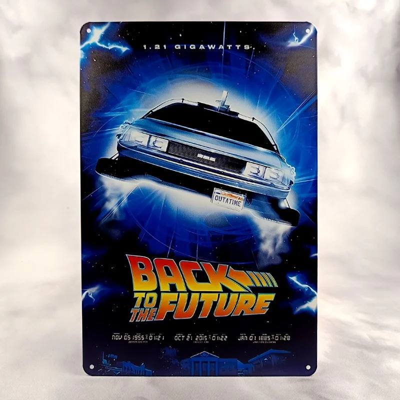 Plaque Métal Vintage Arcade et Flipper BACK TO THE FUTUR Véhicule DeLorean