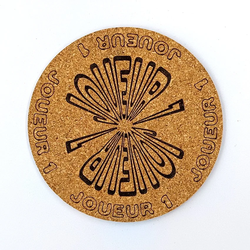 Joueur 1 Sous-verre liège flipper pinball slogan rond Joueur, sous-bock décoratif avec inscriptions Joueur 1 à 8, inspiré des pinball machines, décoration flipper rétro vintage, idée cadeau originale