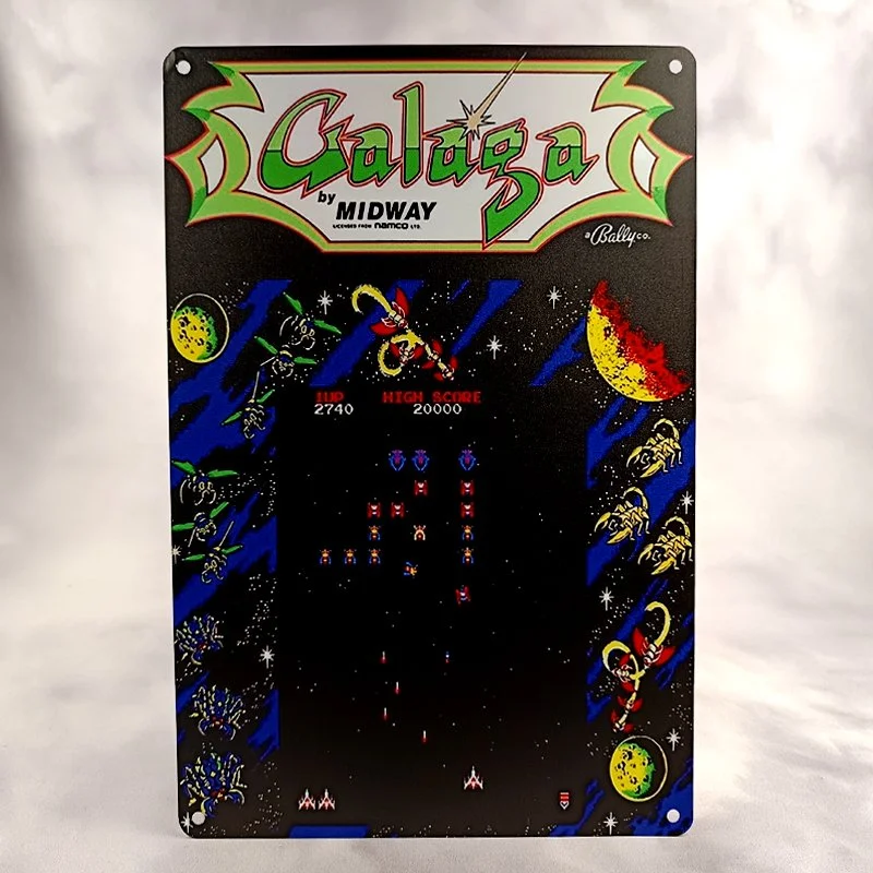 Plaque Métal Vintage Arcade GALAGA by MIDWAY