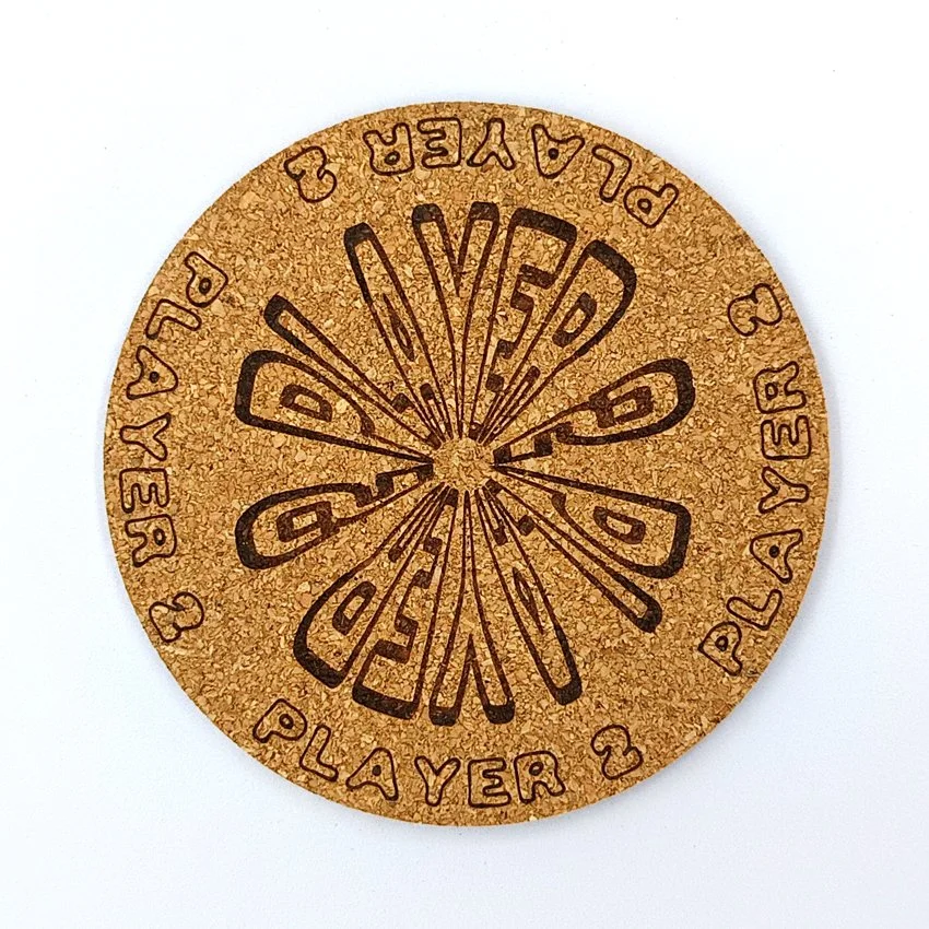 PLAYER 2 Sous-verre liège flipper pinball slogan rond Player, sous-bock décoratif avec inscriptions Player 1 à 8, inspiré des pinball machines, décoration flipper rétro vintage, idée cadeau