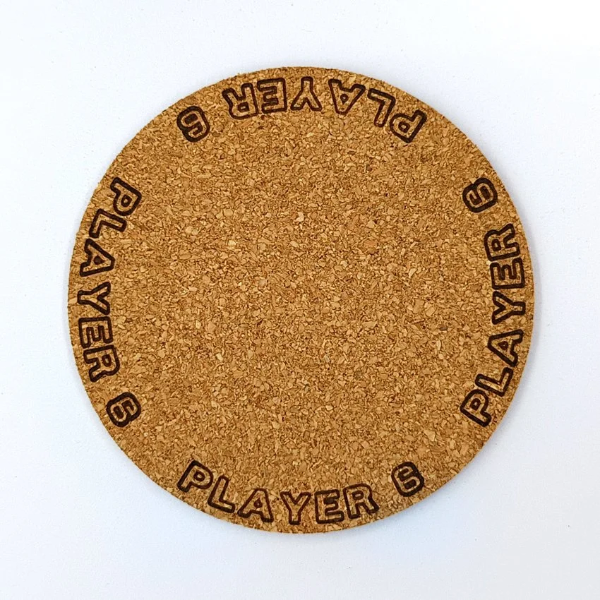 PLAYER 6 sous-verre liège flipper pinball slogan TX Player, sous-bock décoratif avec inscriptions Player 1 à Player 8, inspiré des pinball machines, décoration flipper rétro, idée cadeau