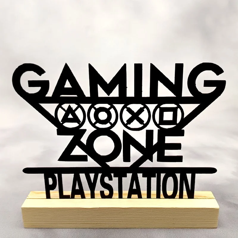 Déco métal sur socle -Gaming- GAMING ZONE SYMBOLE BOUTON PS «PLAYSTATION»