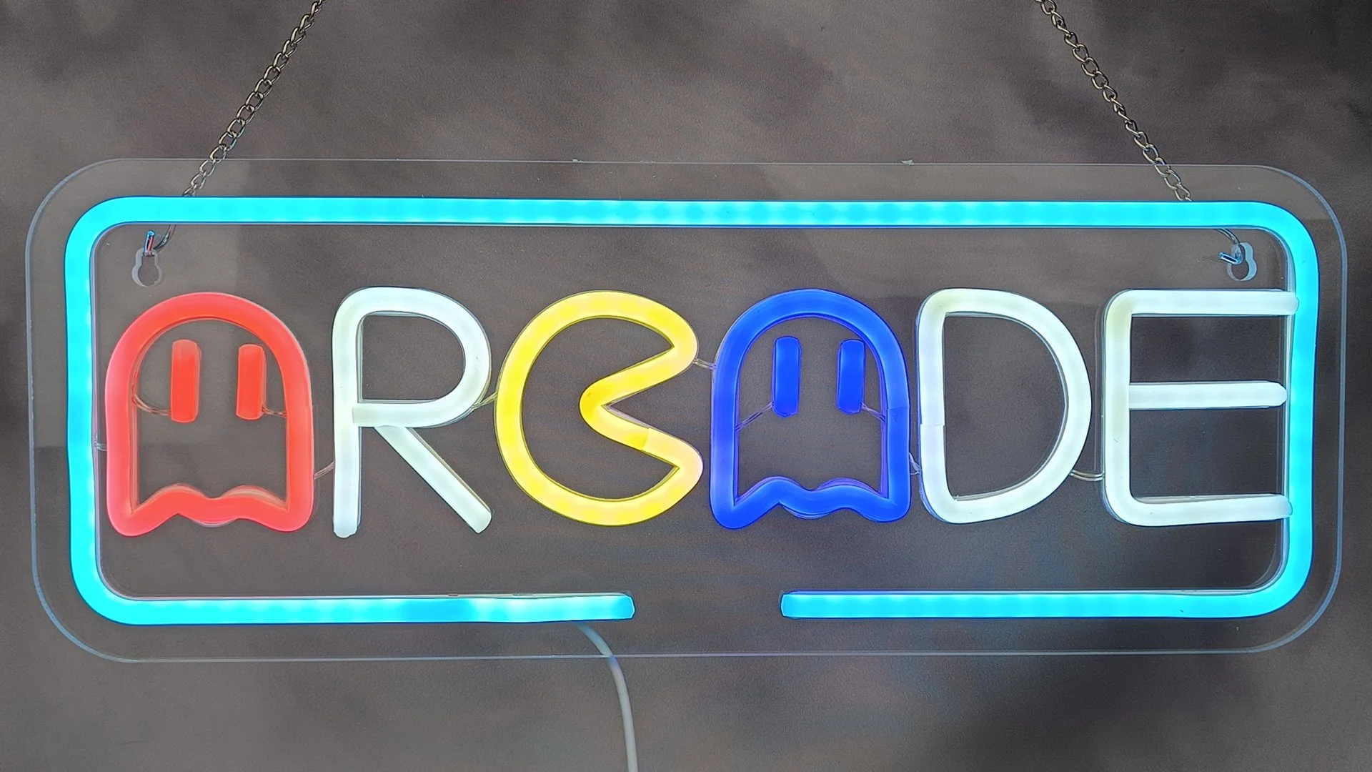 Enseigne Néon Led Vidéo Arcade - ARCADE PACMAN à suspension ou murale 41x16cm