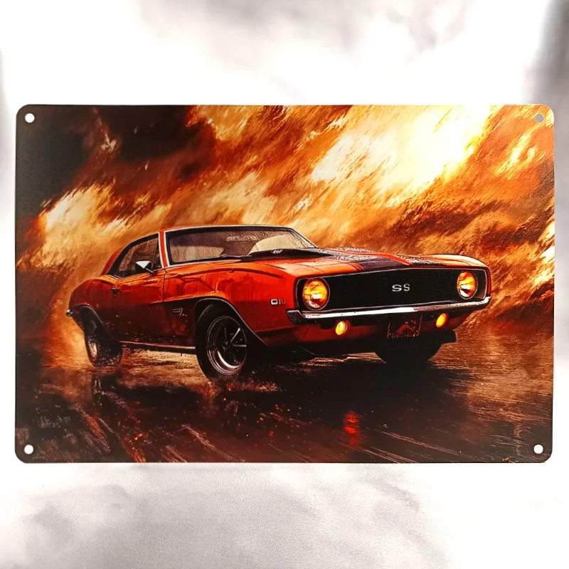 Plaque Métal Vintage Gaming Automobile JEU RACING CHEVROLET CAMARO SS 1969