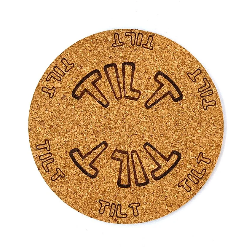 Tilt Sous-verre flipper avec slogans sélection Arqué, sous-bock décoratif inspiré des pinball machines, mentions mythiques Extra Ball, Game Over, Jackpot, Multiball, Tilt, idée cadeau flipper