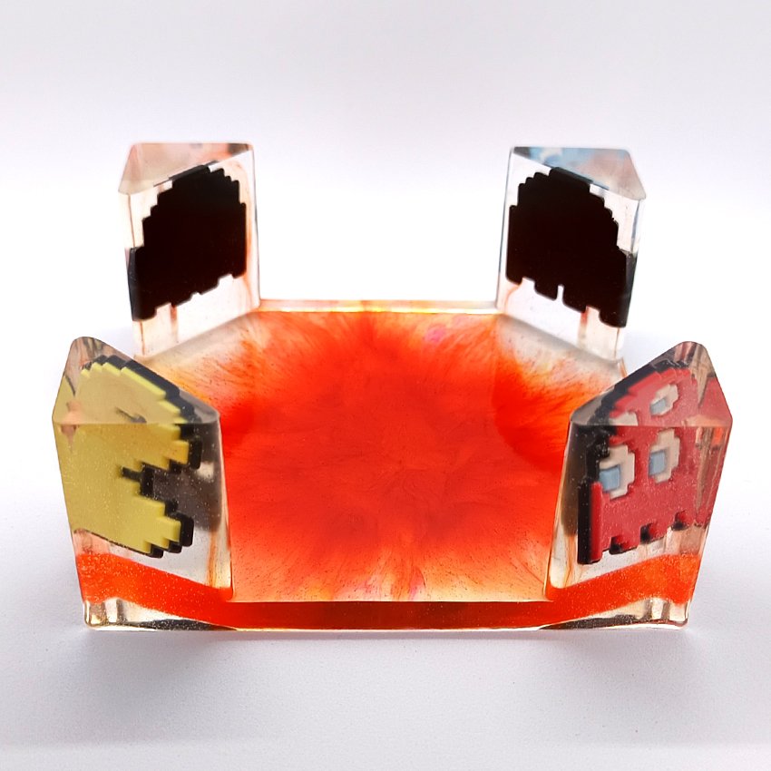 Support de sous-verres décoratifs en résine – Modèle Arcade PAC-MAN (ORANGE)