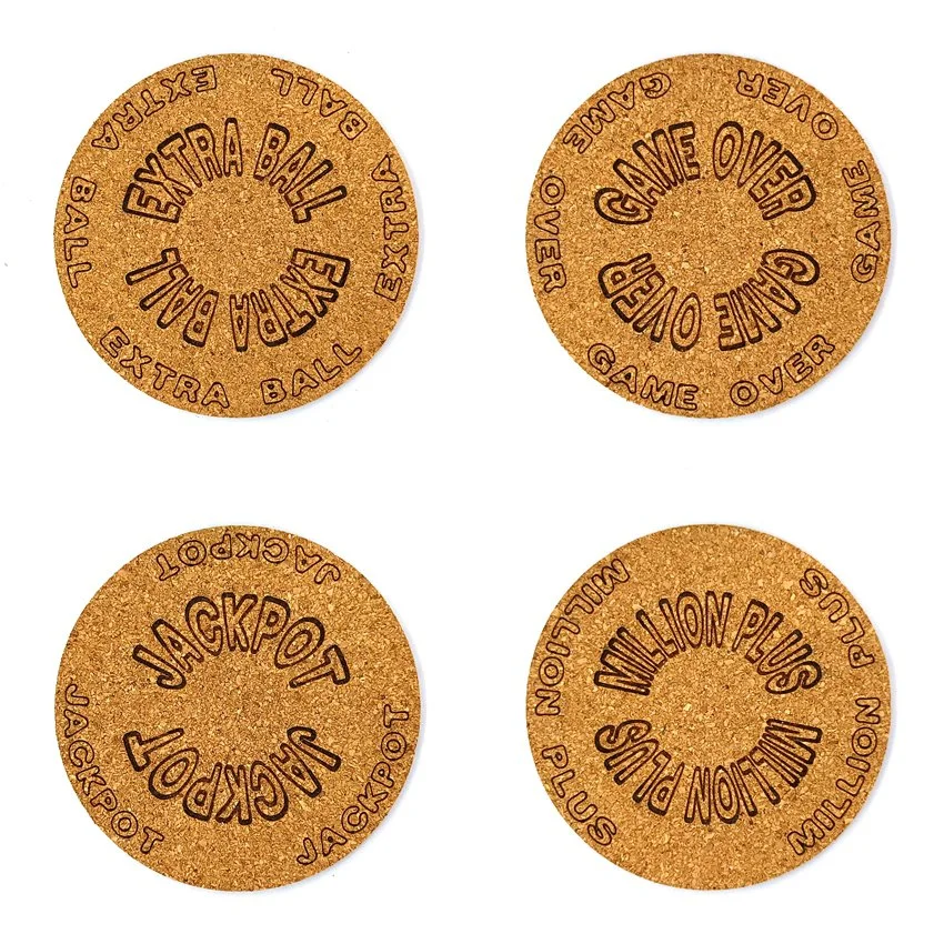 Set de 8 sous-verres décoratifs en liège ronds – Ø 90 mm – Motif Flipper SLOGAN ARQUÉ 'SÉLECTION'