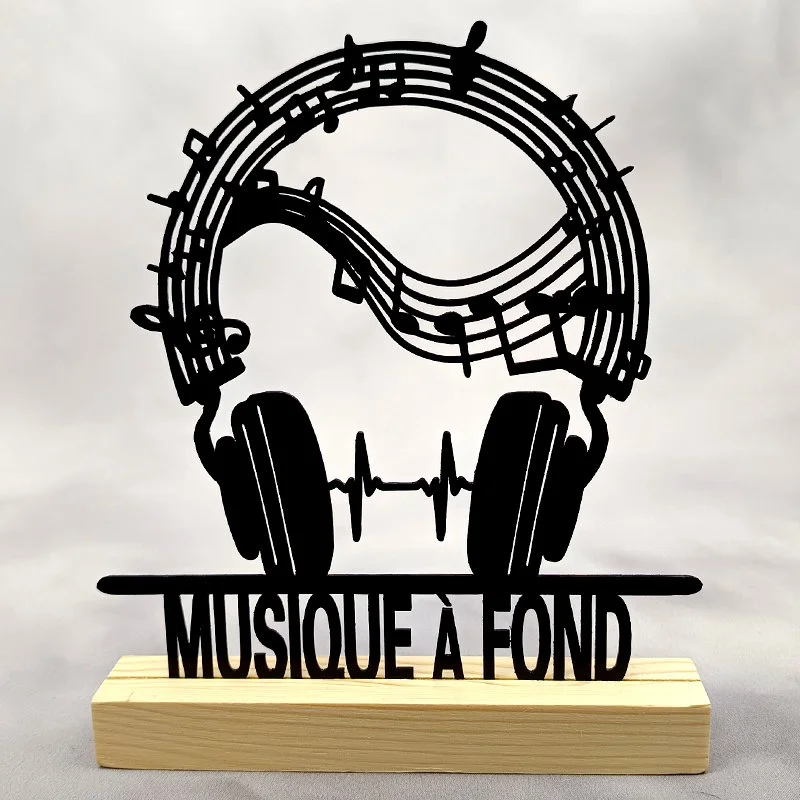 Déco métal sur socle -Jukebox & Musique- CASQUE AUDIO «MUSIQUE A FOND»
