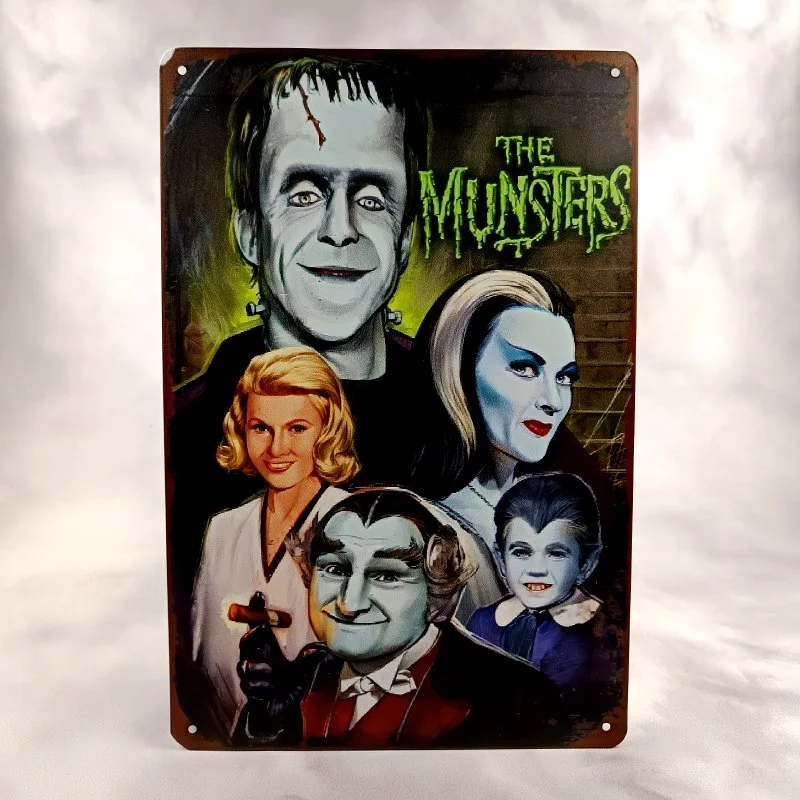 Plaque Métal Vintage Flipper THE MUNSTERS (Backglass Stern)
