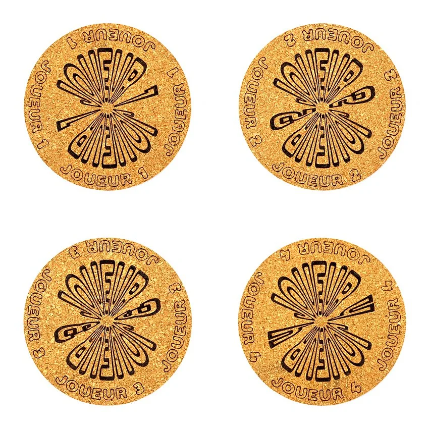 Sous-verre liège flipper pinball slogan rond Joueur, sous-bock décoratif avec inscriptions Joueur 1 à Joueur 8, inspiré des pinball machines, décoration flipper rétro vintage, idée cadeau originale