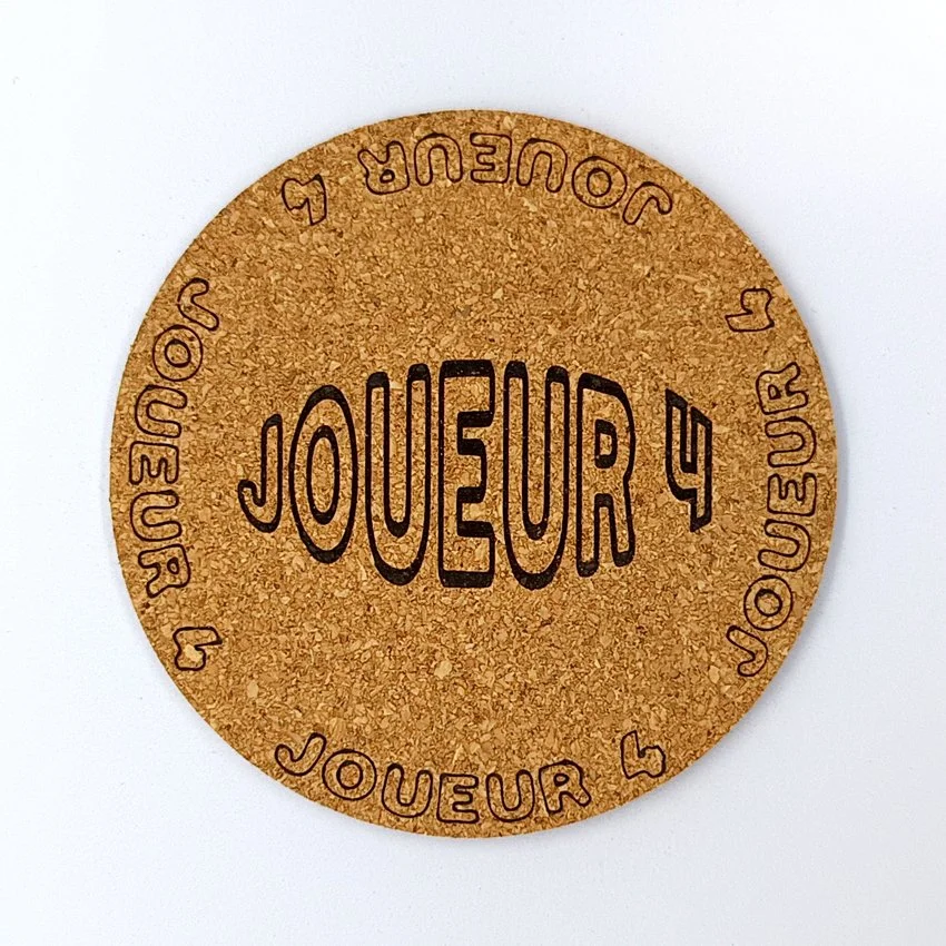 JOUEUR 4 Sous-verre en liège flipper pinball slogan ovale Joueur, sous-bock décoratif avec inscriptions Joueur 1 à Joueur 8, décoration flipper rétro vintage, idée cadeau originale pinball et arcade