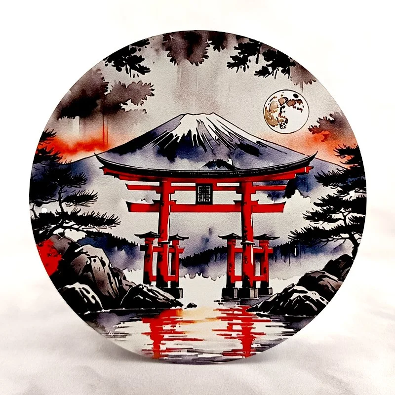Plaque Métal Vintage Arcade et Gaming MONT FUJI Torii et Lune