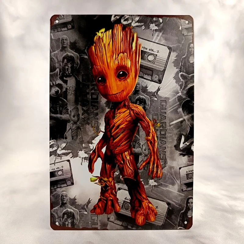 Plaque Métal Vintage Flipper et Gaming GROOT (les Gardiens de la Galaxie)