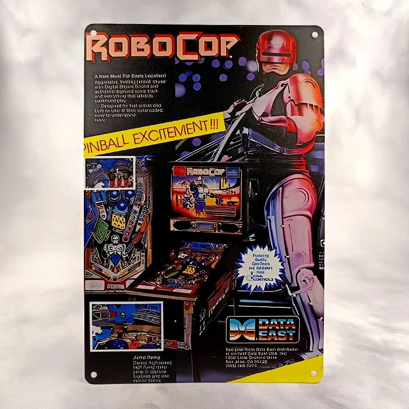 Plaque Métal Vintage Flipper ROBOCOP Pinball Flyer Data-East