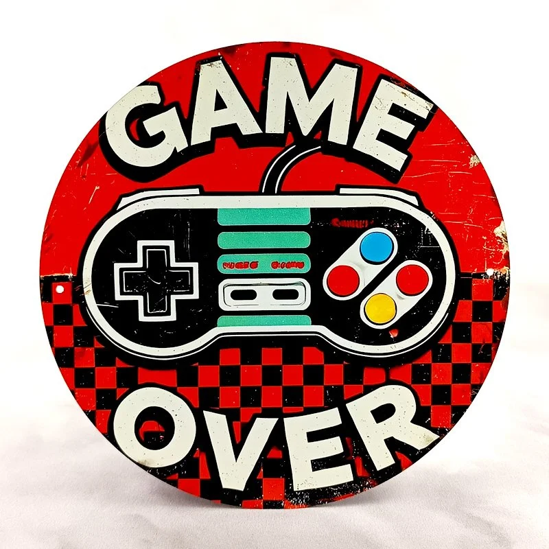 Plaque Métal Vintage Gamer et Gaming GAME OVER (Manette Nintendo)