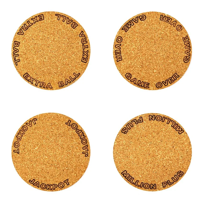 Set de 8 sous-verres décoratifs en liège ronds – Ø 90 mm – Motif Flipper SLOGAN TEXTE 'SÉLECTION'