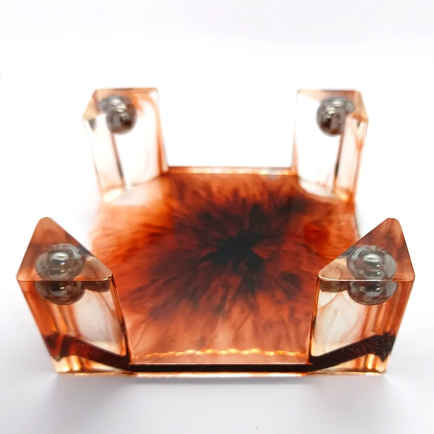 Support de sous-verres décoratifs en résine – Modèle Flipper BILLE en ACIER (NOIR-ORANGE)